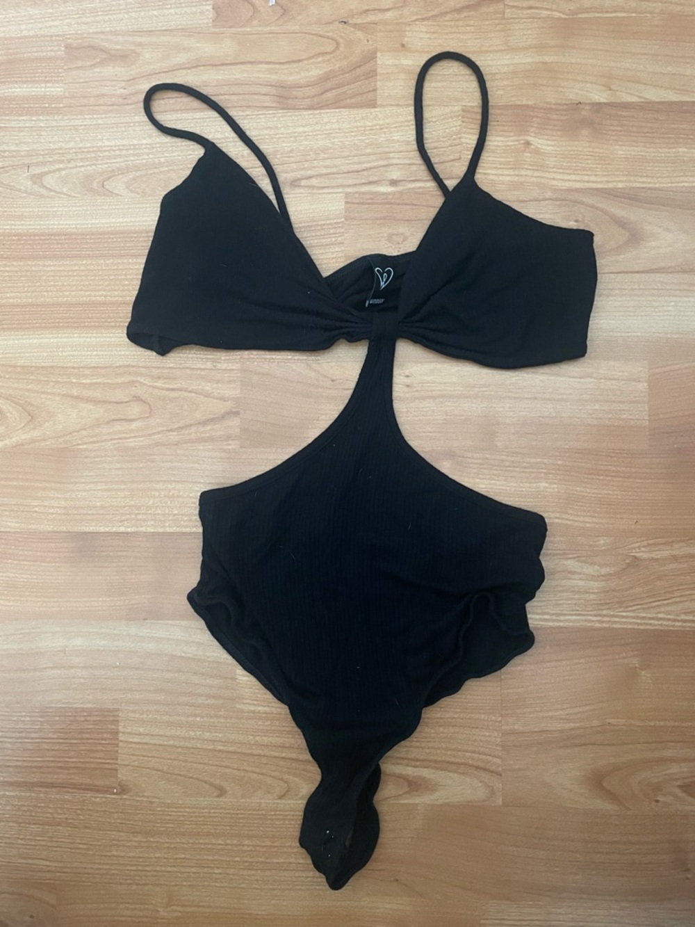 Windsor Black Ribbed Cut-Out Bodysuit